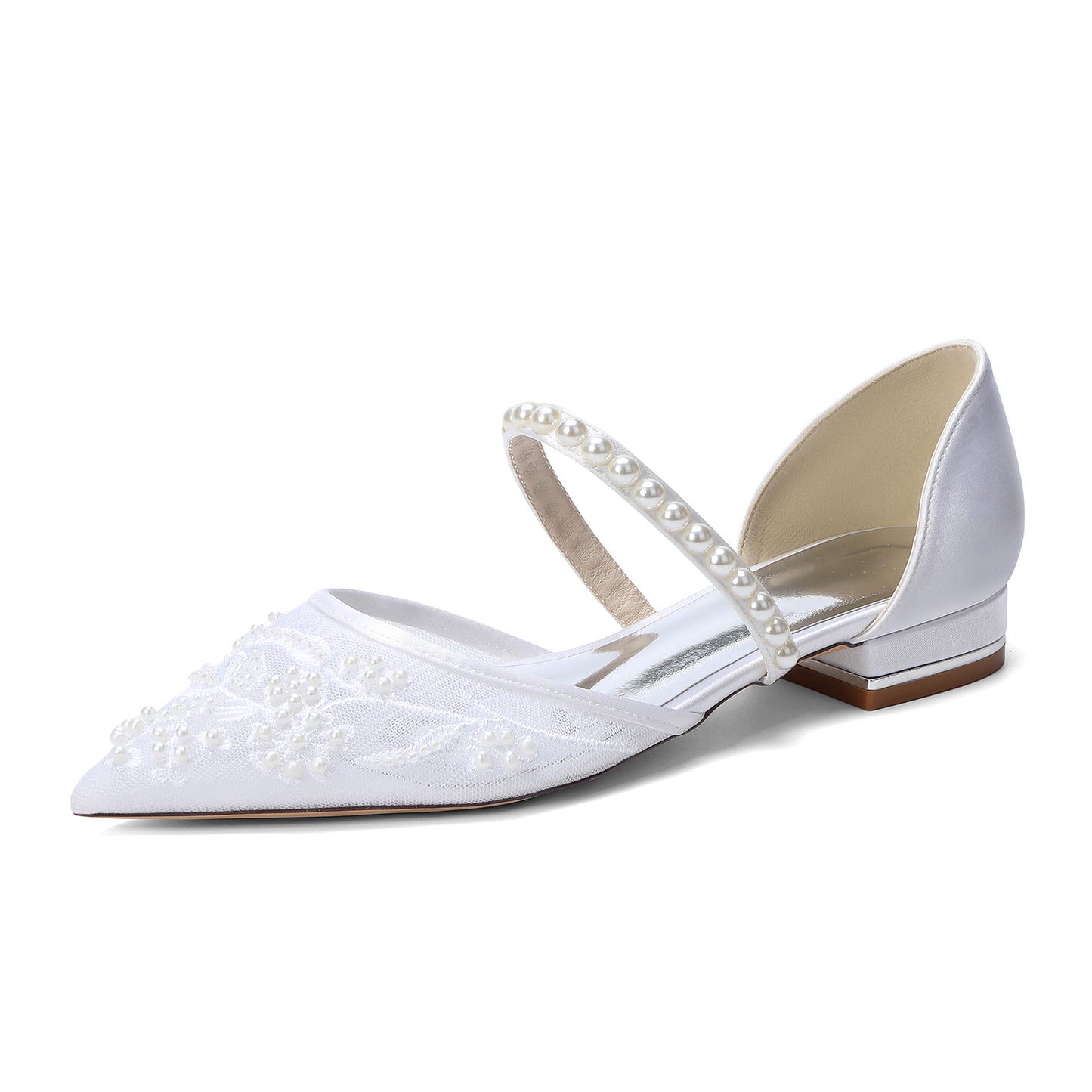 Lace Silk-Like Pearl Embroidered Mesh Flat Shoes CK0497