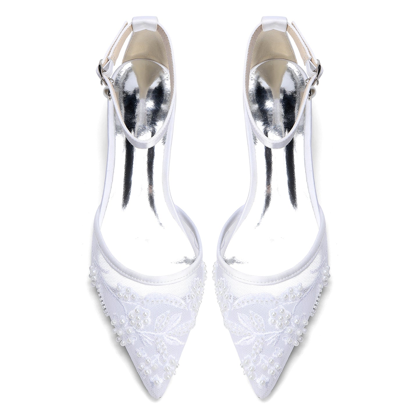 Lace Silk-Like Pearl Embroidered Mesh Flat Shoes CK0498