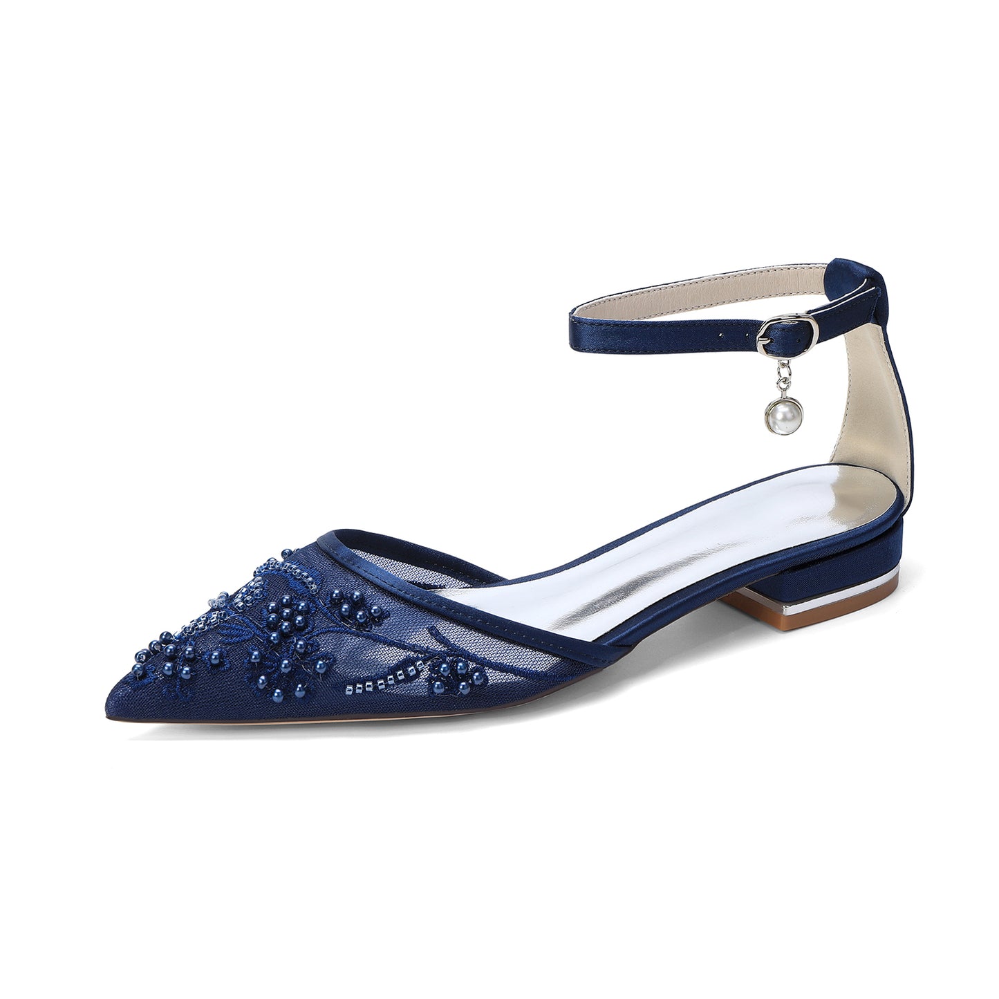 Lace Silk-Like Pearl Embroidered Mesh Flat Shoes CK0498