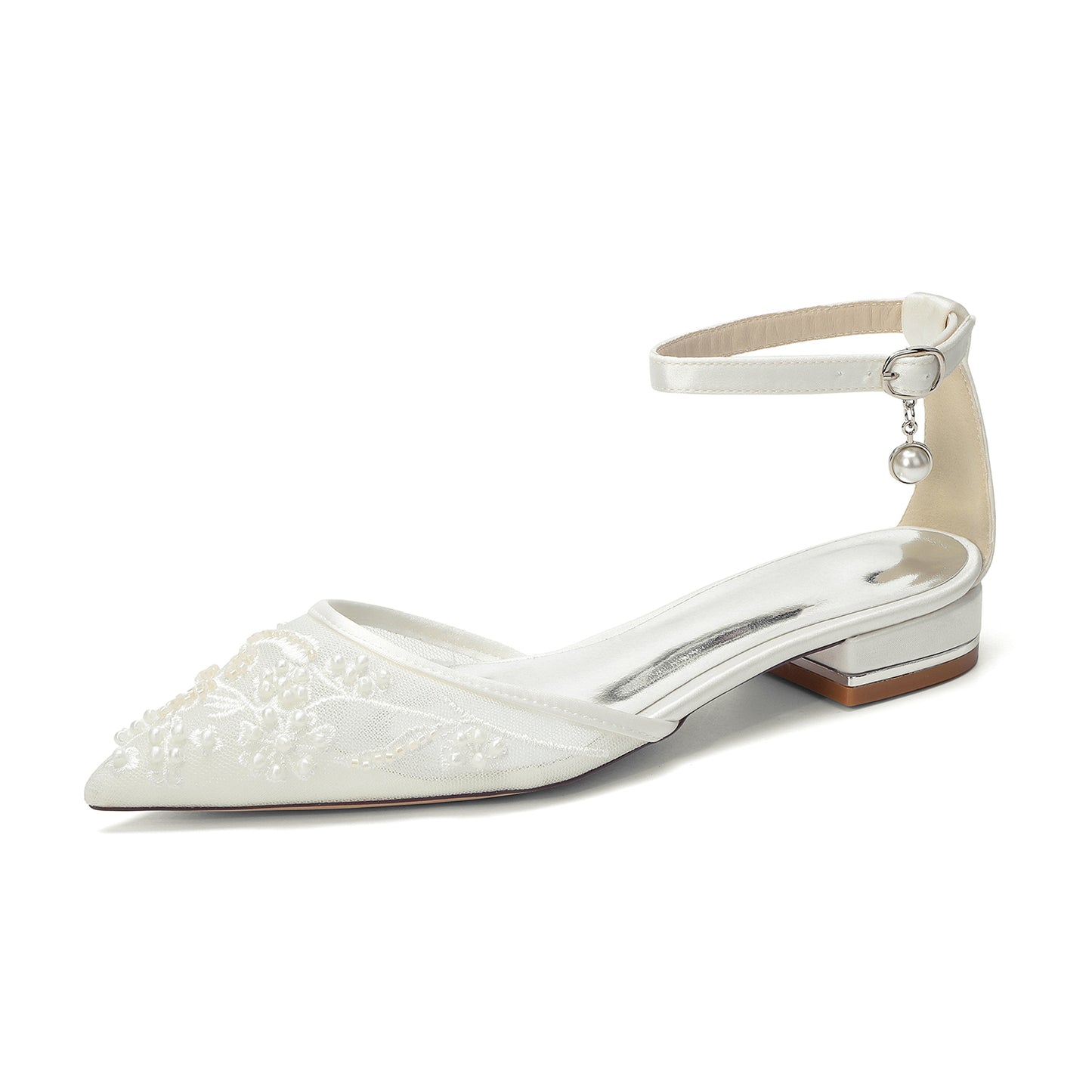 Lace Silk-Like Pearl Embroidered Mesh Flat Shoes CK0498