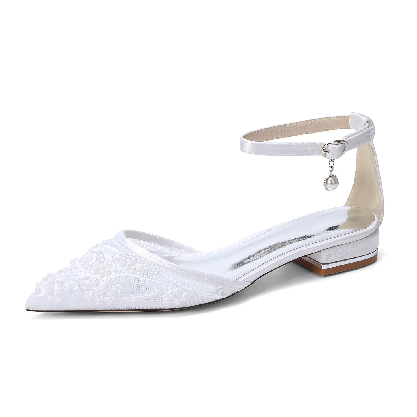 Lace Silk-Like Pearl Embroidered Mesh Flat Shoes CK0498