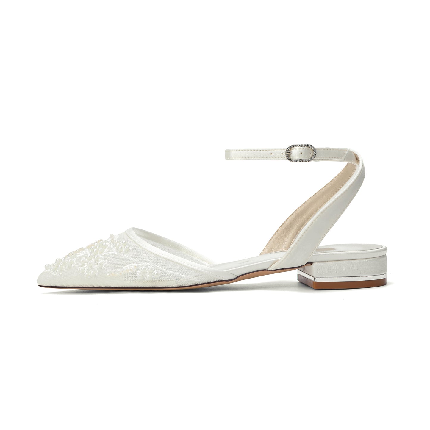 Lace Silk-Like Pearl Embroidered Mesh Flat Shoes CK0499