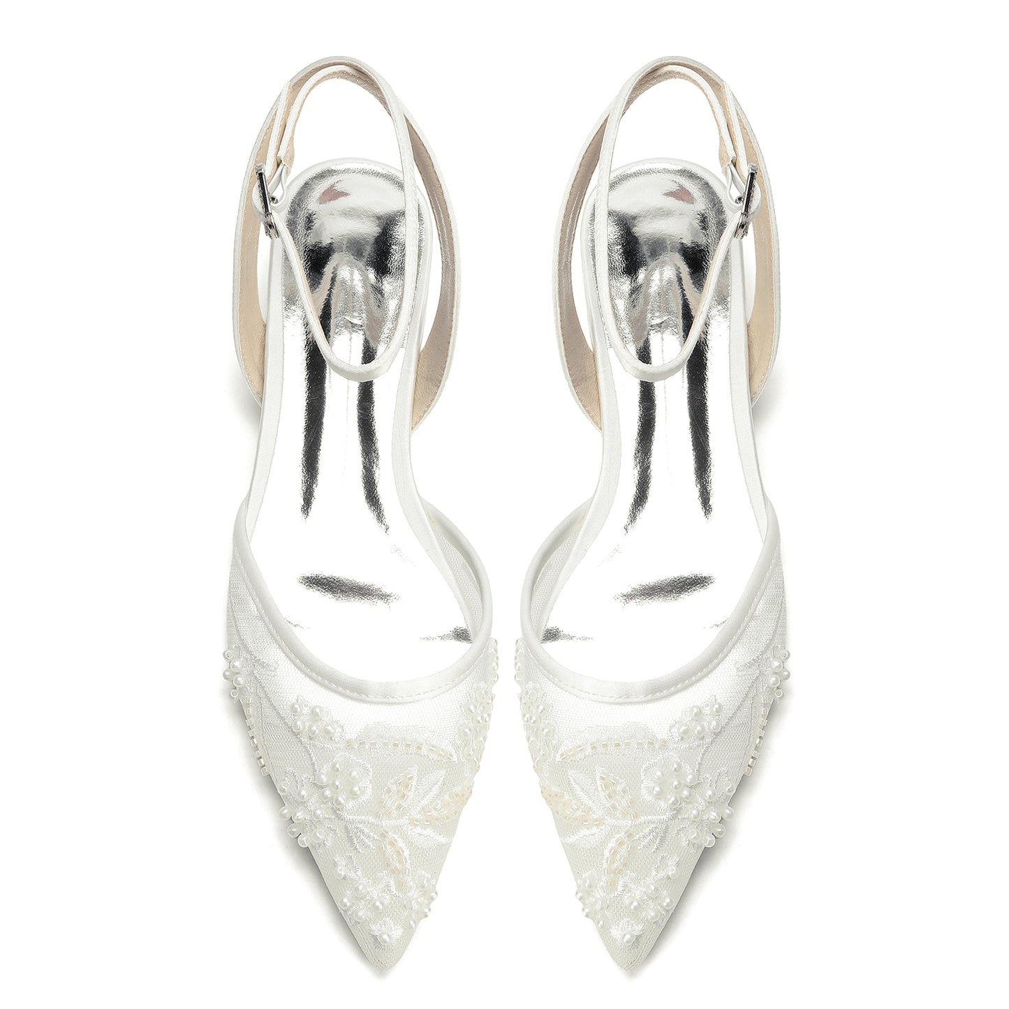 Lace Silk-Like Pearl Embroidered Mesh Flat Shoes CK0499