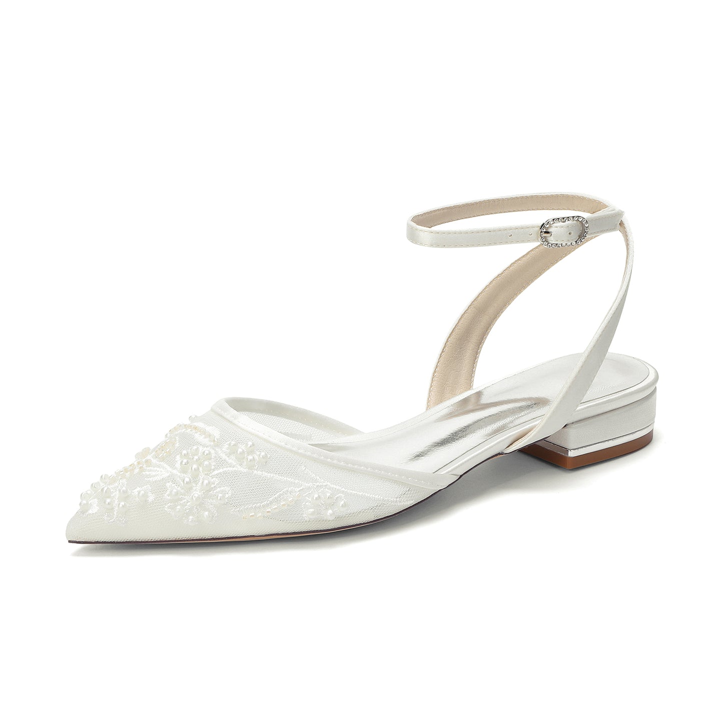 Lace Silk-Like Pearl Embroidered Mesh Flat Shoes CK0499