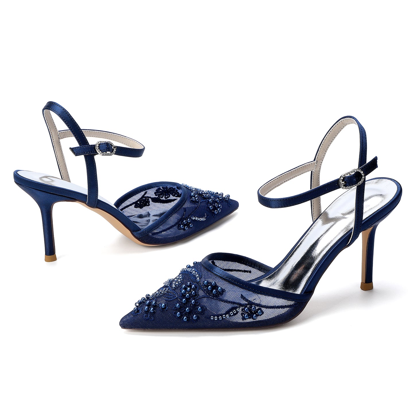 Stiletto Heel 8.5cm Lace Silk-Like Pearl Embroidered Mesh Shoes CK0502