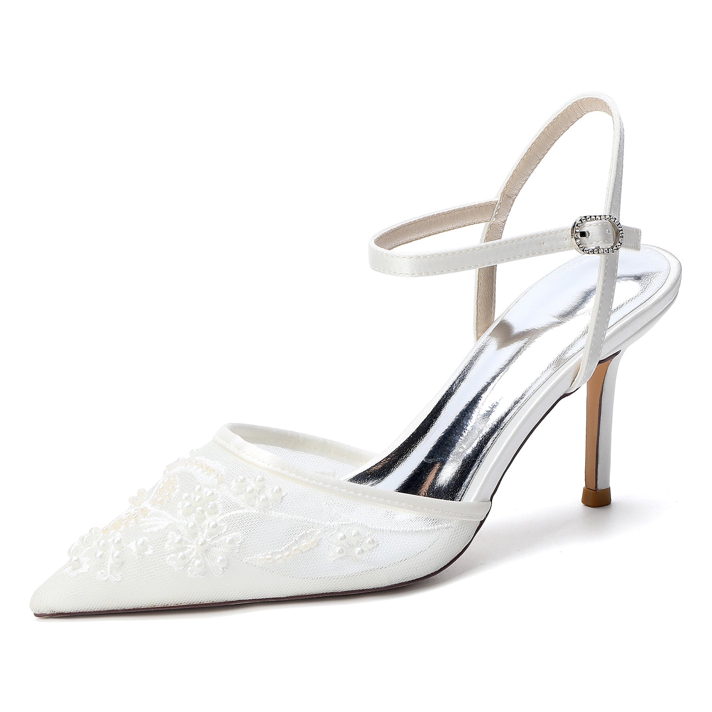Stiletto Heel 8.5cm Lace Silk-Like Pearl Embroidered Mesh Shoes CK0502
