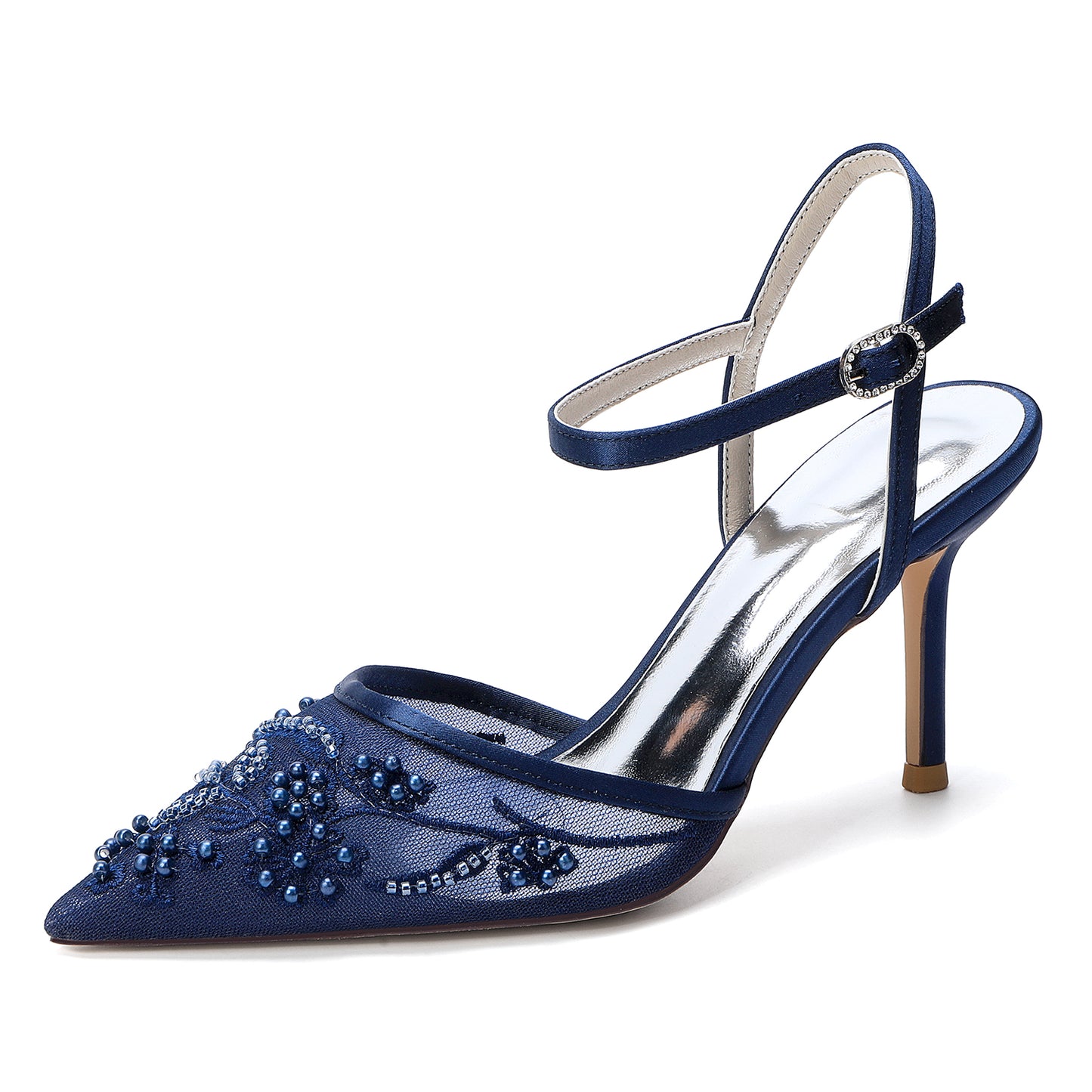 Stiletto Heel 8.5cm Lace Silk-Like Pearl Embroidered Mesh Shoes CK0502