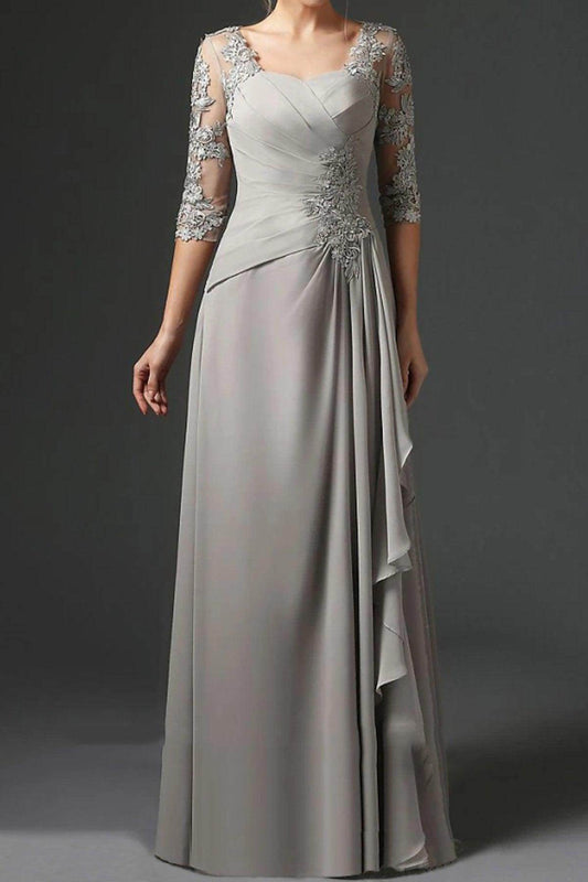 Sheath-Column Floor Length Chiffon Mother Dress CM0075 - Silver Cloud - COCOMELODY