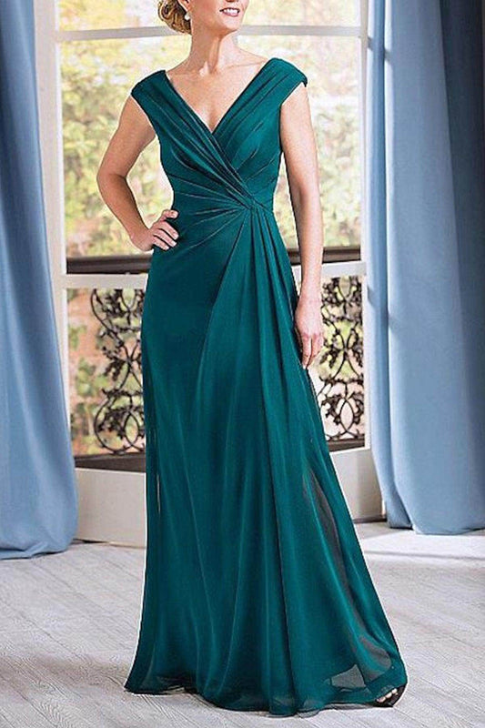 A-Line Floor Length Chiffon Mother Dress CM0076 - Ink Blue - COCOMELODY