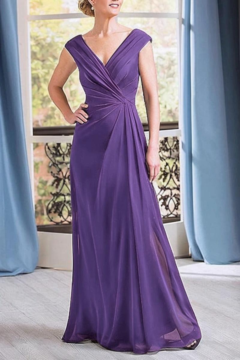 A-Line Floor Length Chiffon Mother Dress CM0076 - COCOMELODY
