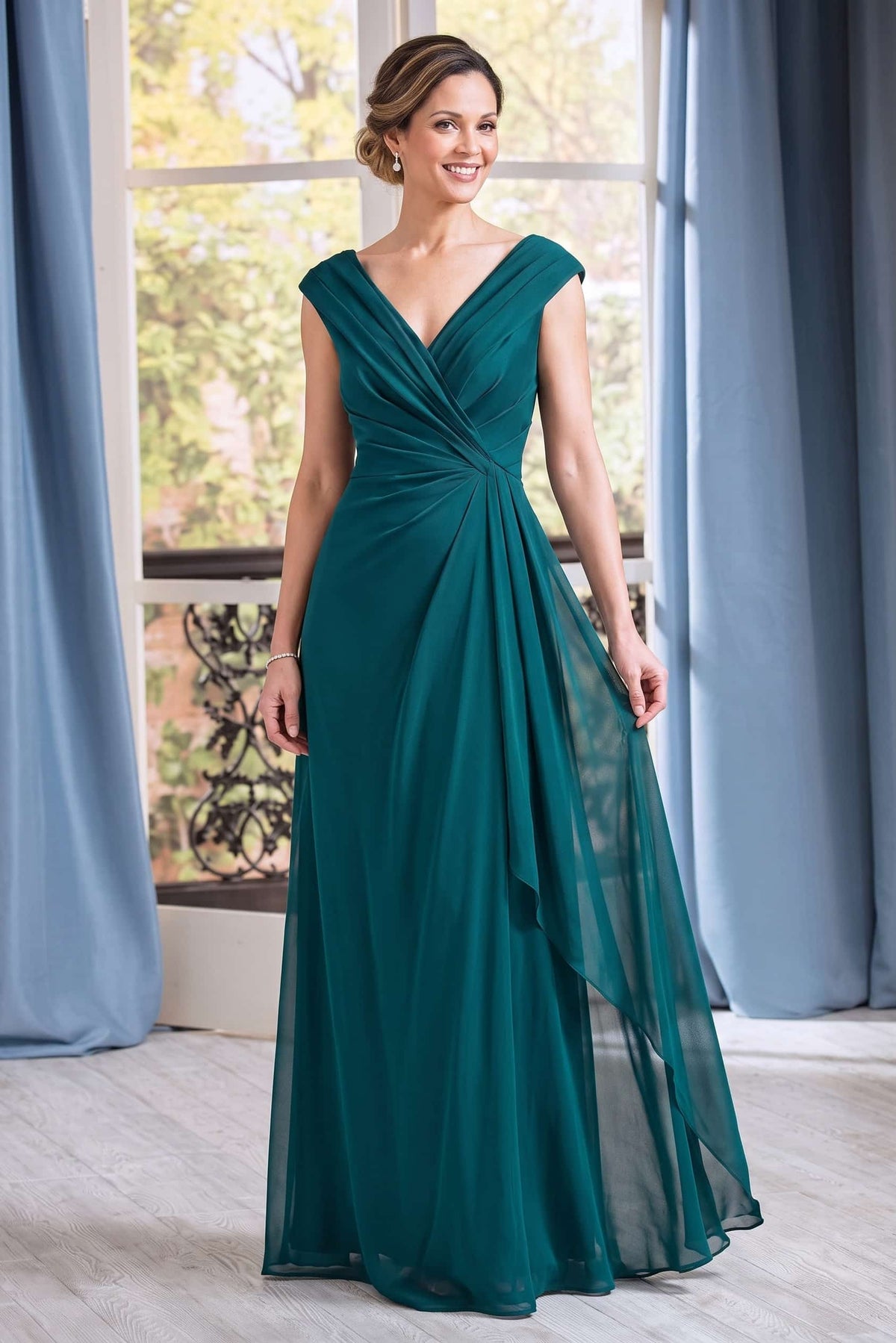 A-Line Floor Length Chiffon Mother Dress CM0076 - Ink Blue - COCOMELODY