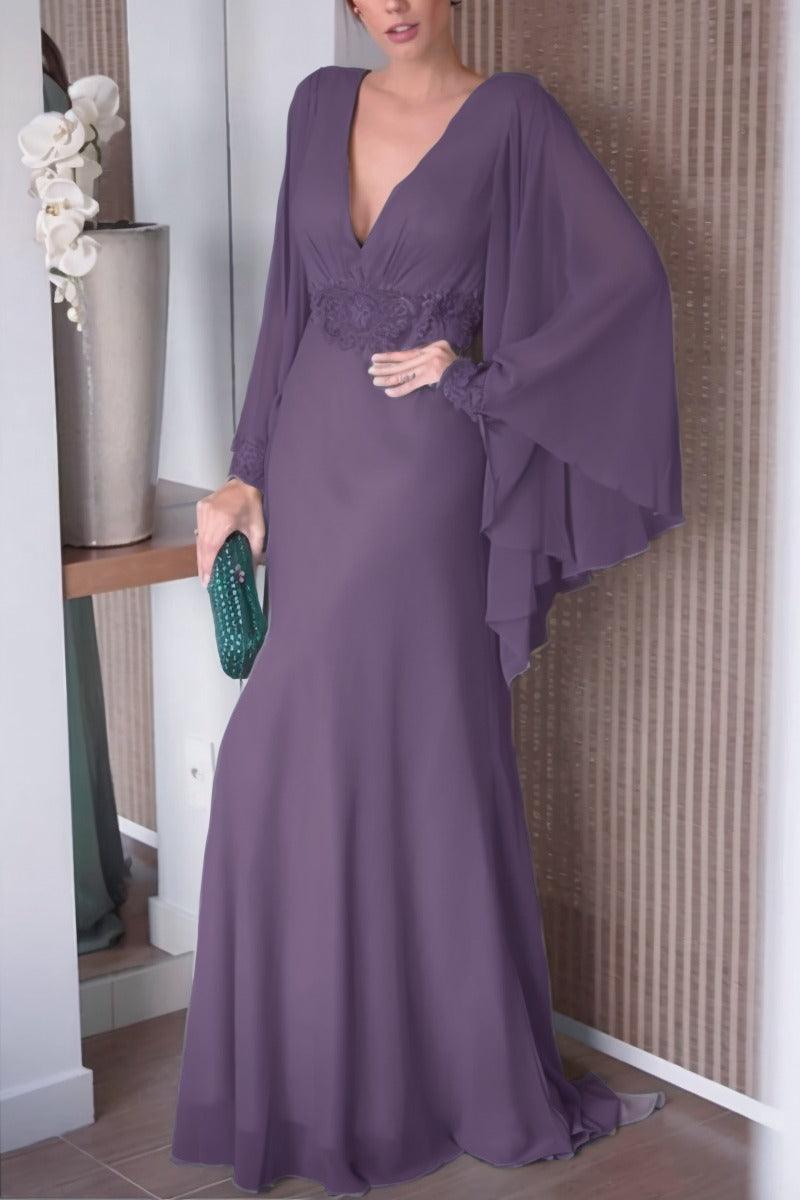 Sheath-Column Sweep-Brush Train Chiffon Mother Dress CM0077 - COCOMELODY