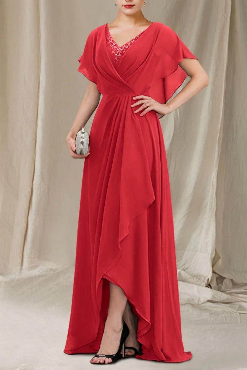 A-Line Asymmetrical Chiffon Mother of the Bride Dress COCOMELODY CM0080, Fiery Red A-Line Asymmetrical Chiffon Mother of the Bride Dress COCOMELODY CM0080, Fiery Red
