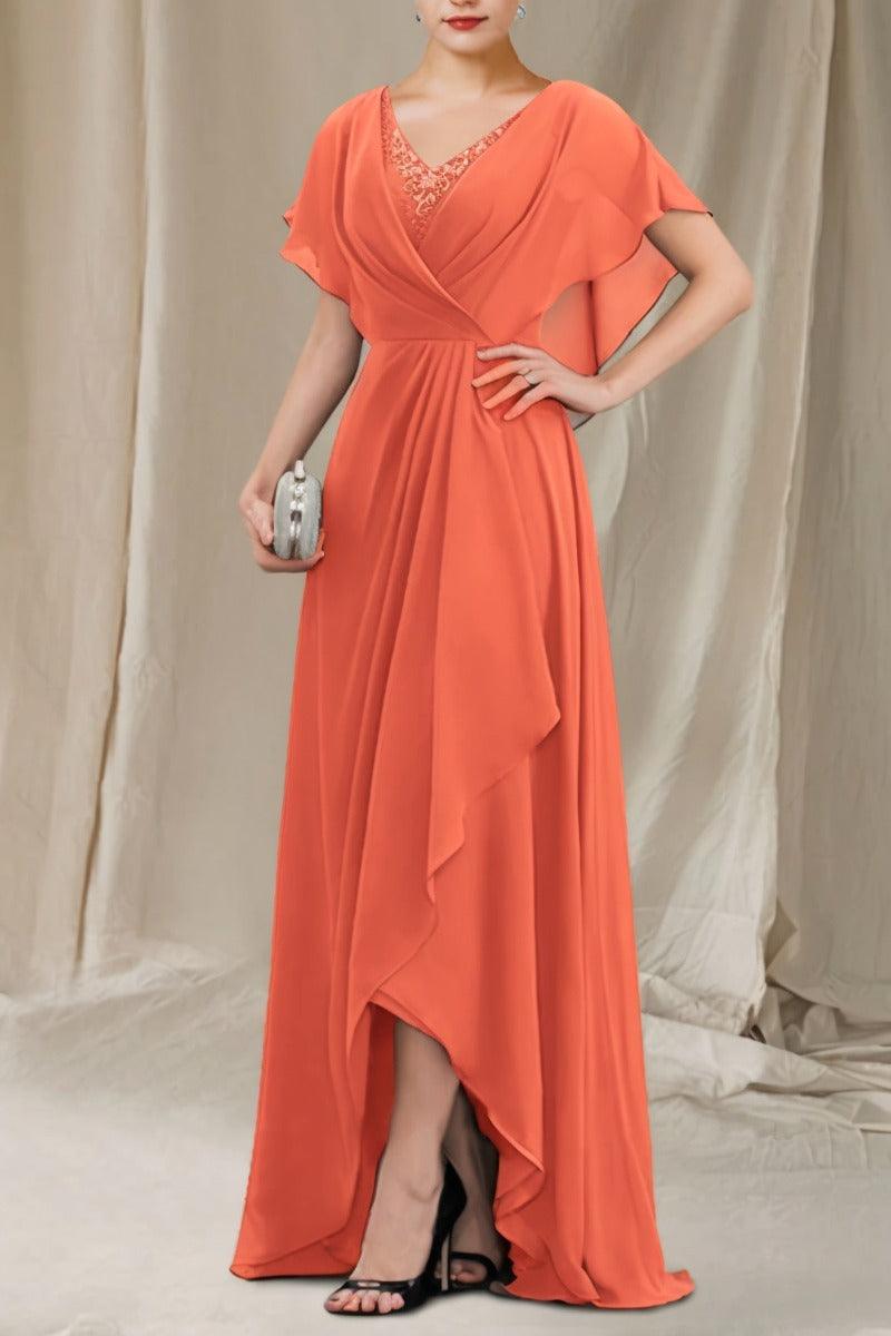 A-Line Sweep-Brush Train Chiffon Mother Dress CM0080 - COCOMELODY