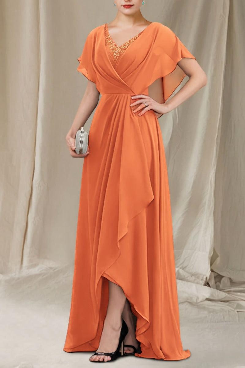 A-Line Sweep-Brush Train Chiffon Mother Dress CM0080 - COCOMELODY