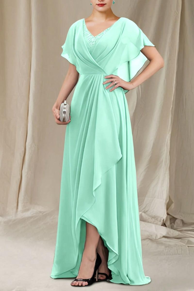 A-Line Sweep-Brush Train Chiffon Mother Dress CM0080 - COCOMELODY