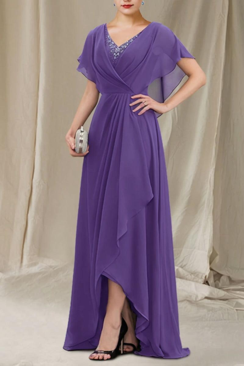 A-Line Sweep-Brush Train Chiffon Mother Dress CM0080 - COCOMELODY