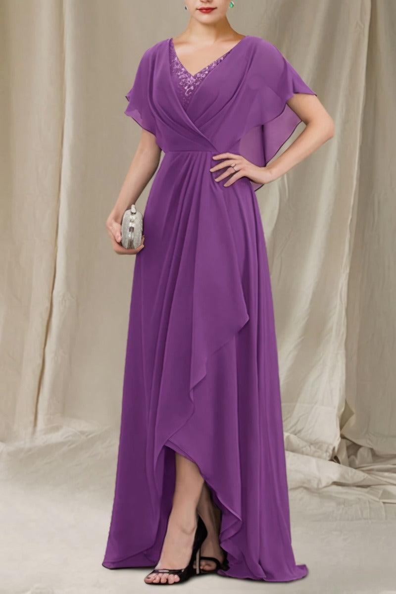 A-Line Sweep-Brush Train Chiffon Mother Dress CM0080 - COCOMELODY