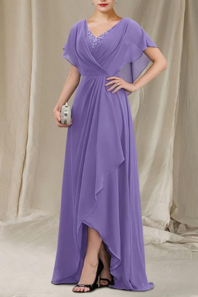 A-Line Sweep-Brush Train Chiffon Mother Dress CM0080 - COCOMELODY