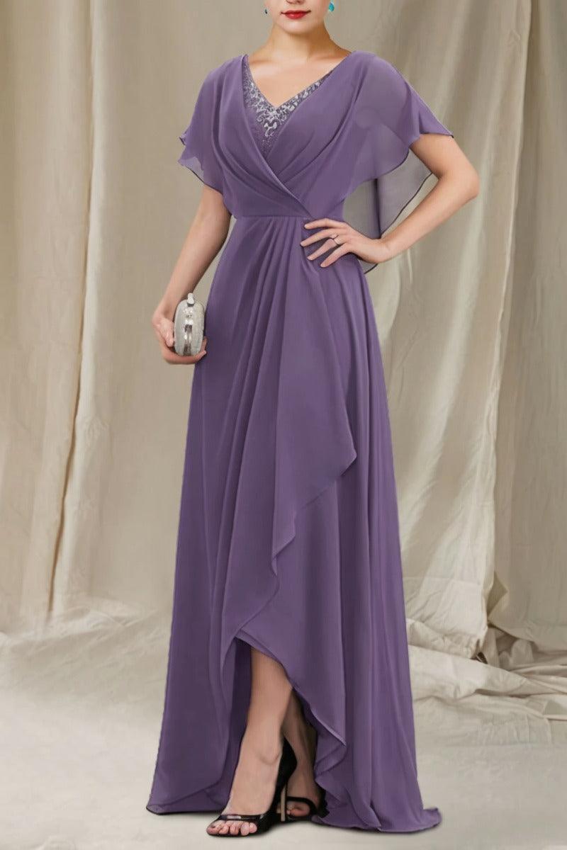 A-Line Sweep-Brush Train Chiffon Mother Dress CM0080 - COCOMELODY
