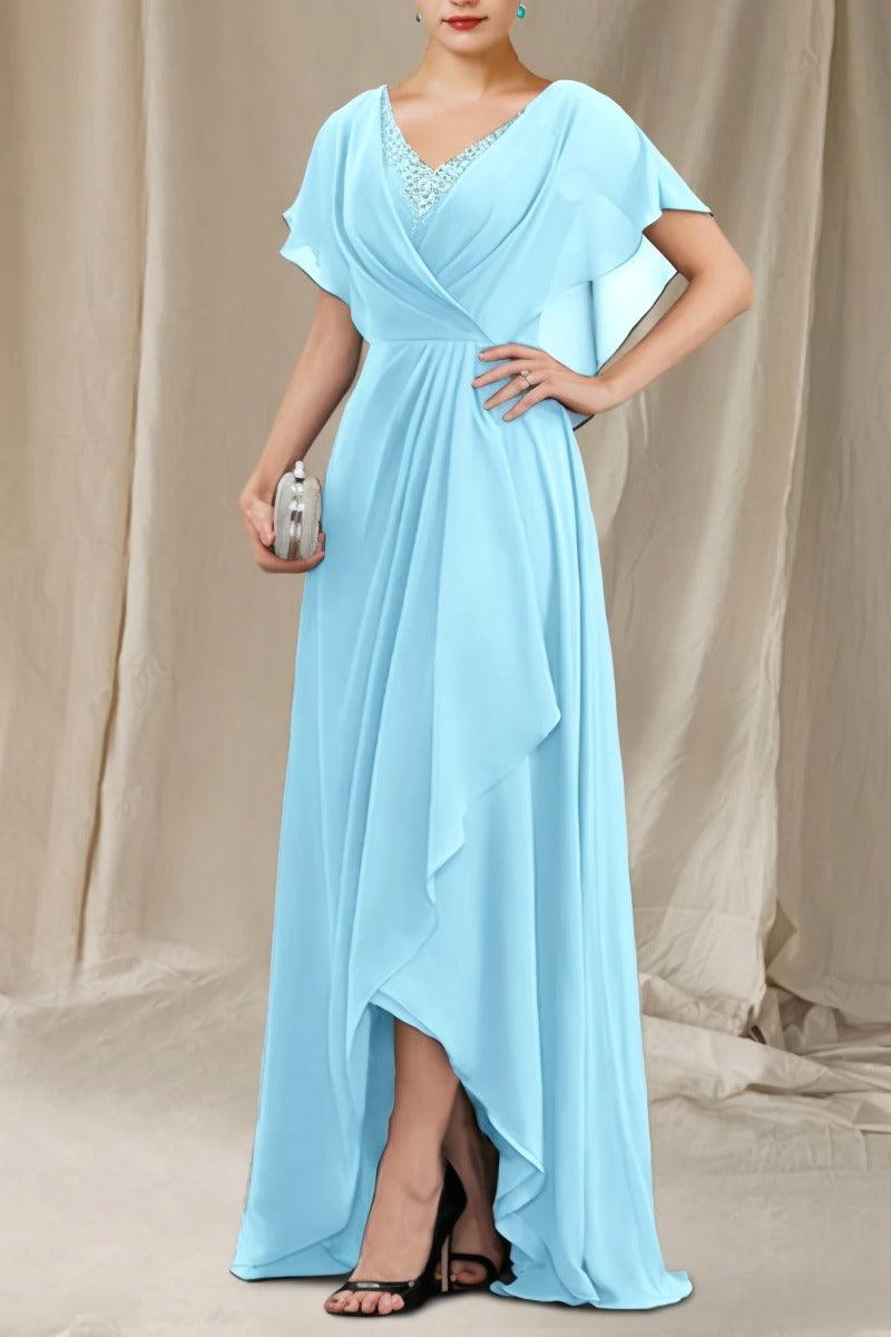 A-Line Sweep-Brush Train Chiffon Mother Dress CM0080 - COCOMELODY
