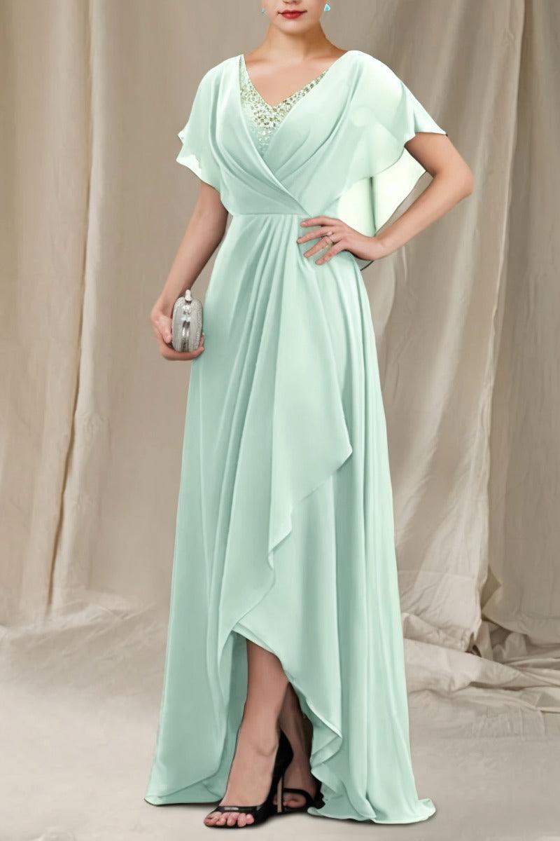 A-Line Sweep-Brush Train Chiffon Mother Dress CM0080 - COCOMELODY
