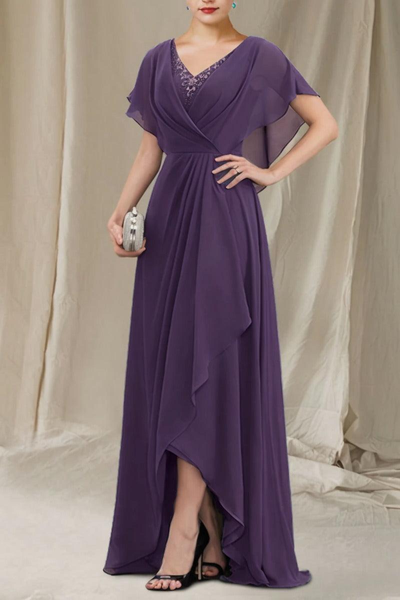 A-Line Sweep-Brush Train Chiffon Mother Dress CM0080 - COCOMELODY