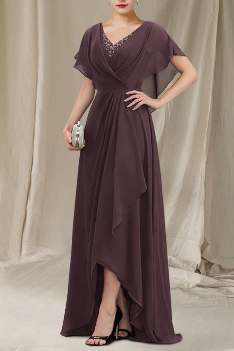 A-Line Sweep-Brush Train Chiffon Mother Dress CM0080 - COCOMELODY
