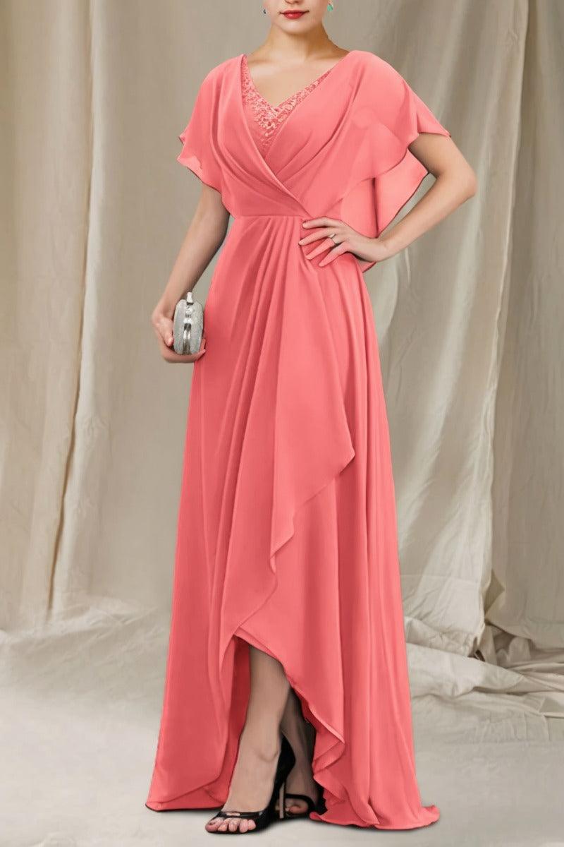 A-Line Sweep-Brush Train Chiffon Mother Dress CM0080 - COCOMELODY