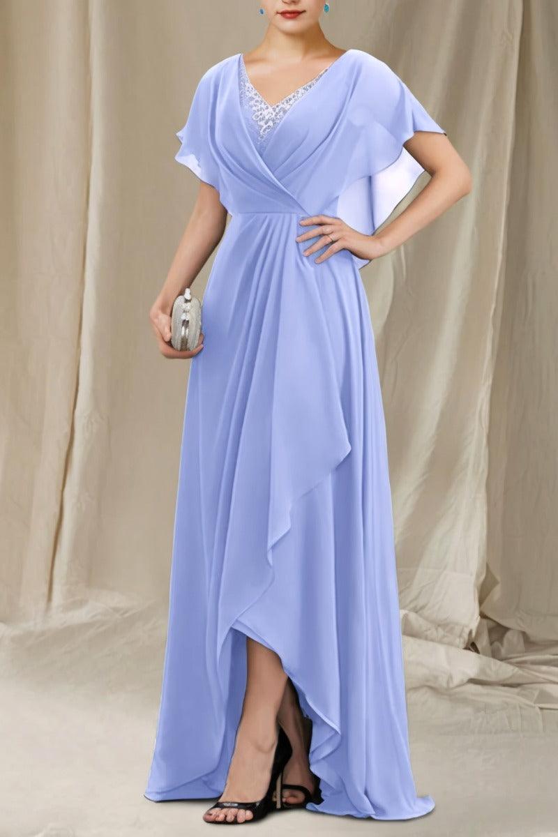 A-Line Sweep-Brush Train Chiffon Mother Dress CM0080 - COCOMELODY