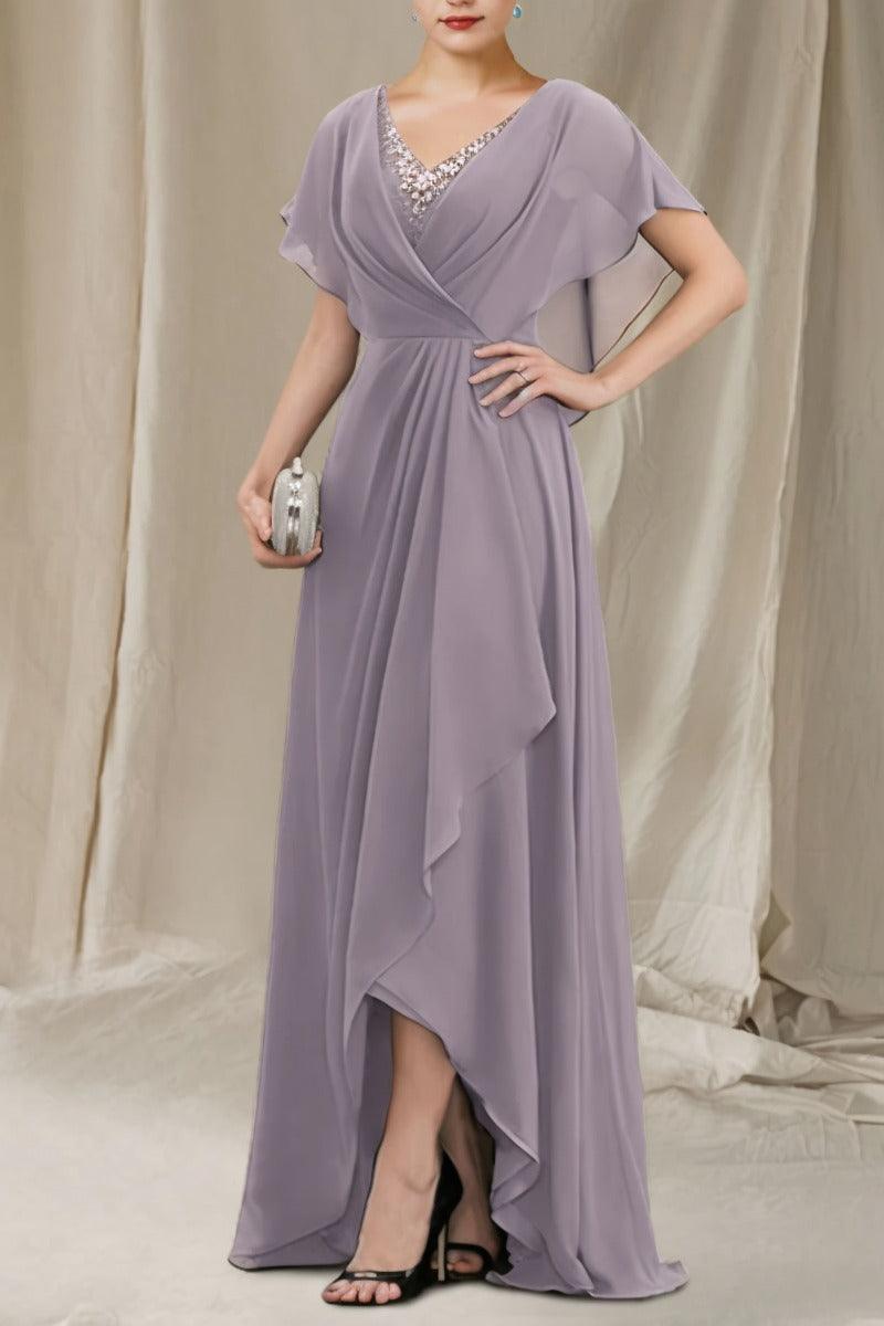A-Line Sweep-Brush Train Chiffon Mother Dress CM0080 - COCOMELODY