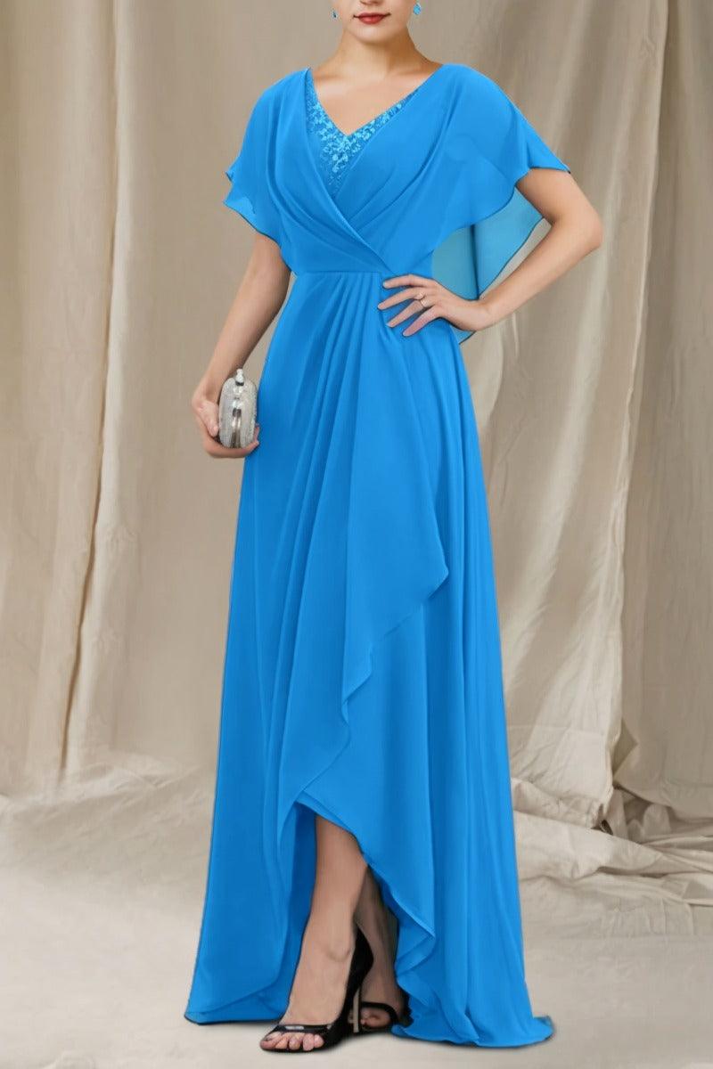 A-Line Sweep-Brush Train Chiffon Mother Dress CM0080 - COCOMELODY