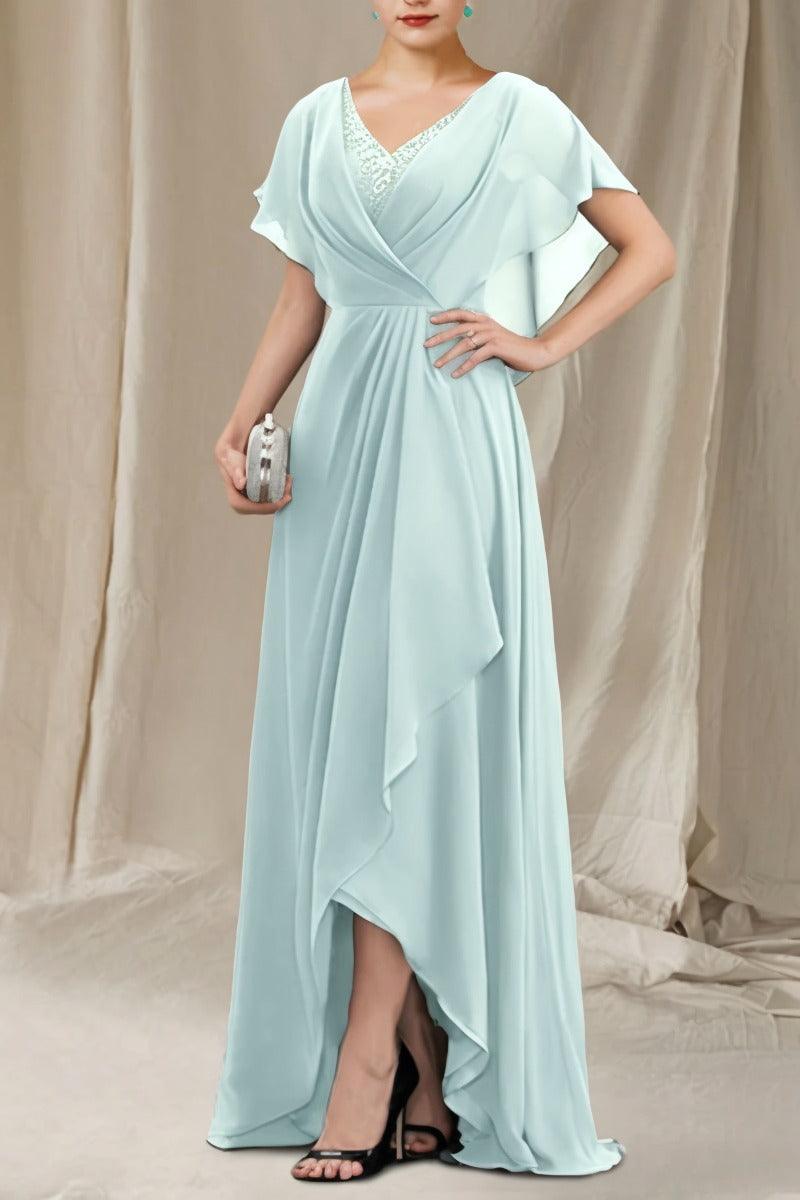 A-Line Sweep-Brush Train Chiffon Mother Dress CM0080 - COCOMELODY