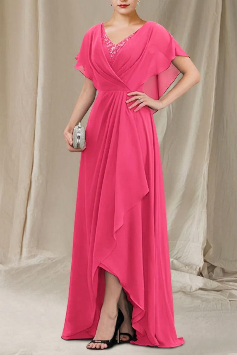 A-Line Sweep-Brush Train Chiffon Mother Dress CM0080 - COCOMELODY