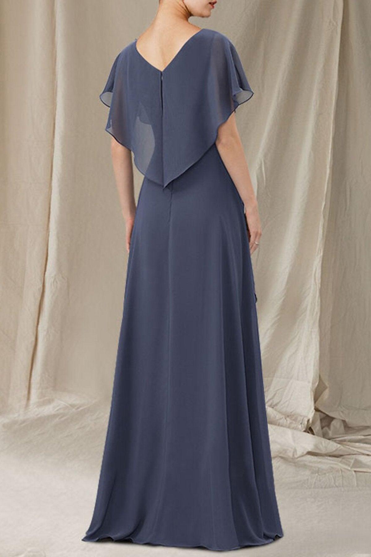 A-Line Sweep-Brush Train Chiffon Mother Dress CM0080 - COCOMELODY
