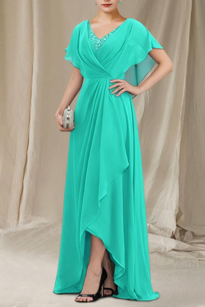 A-Line Sweep-Brush Train Chiffon Mother Dress CM0080 - COCOMELODY