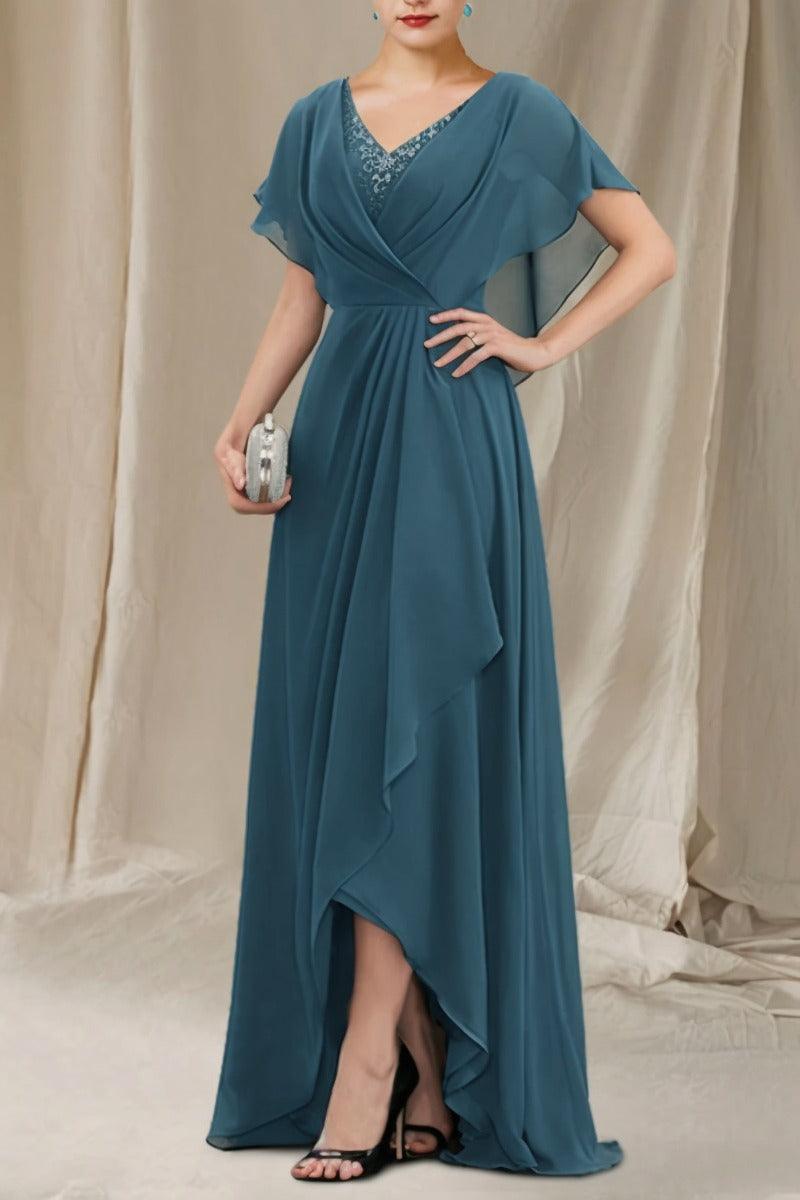 A-Line Sweep-Brush Train Chiffon Mother Dress CM0080 - COCOMELODY