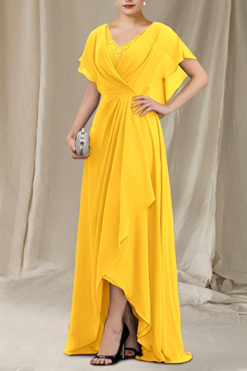 A-Line Sweep-Brush Train Chiffon Mother Dress CM0080 - COCOMELODY