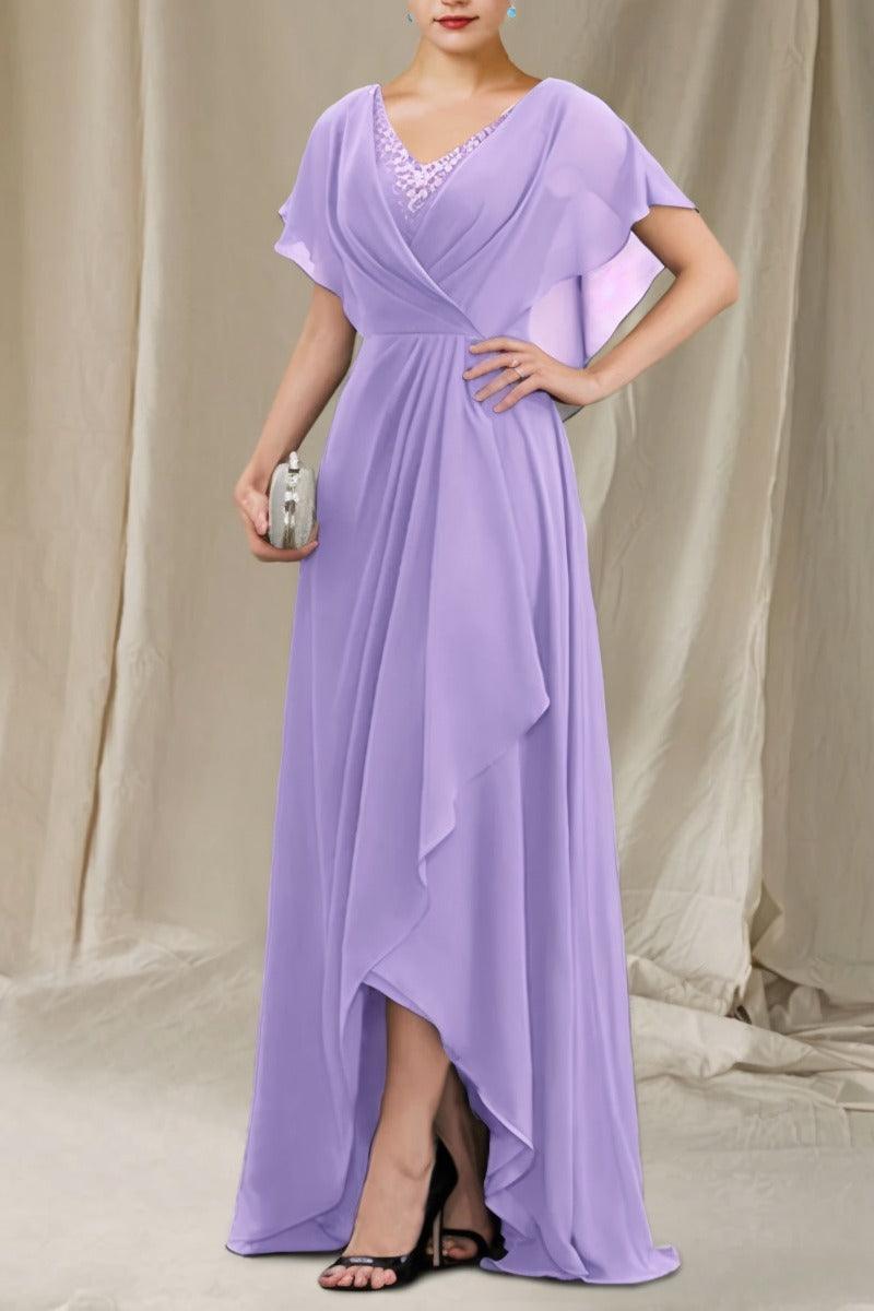 A-Line Sweep-Brush Train Chiffon Mother Dress CM0080 - COCOMELODY