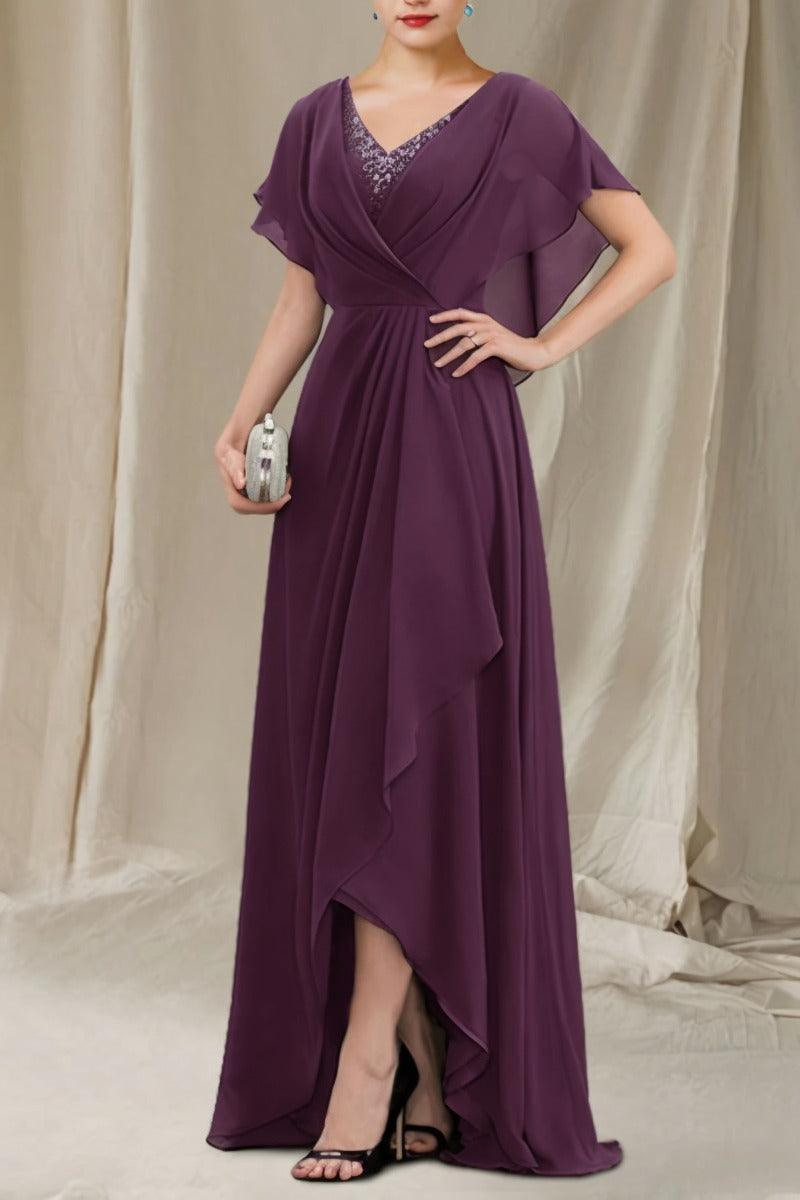 A-Line Sweep-Brush Train Chiffon Mother Dress CM0080 - COCOMELODY