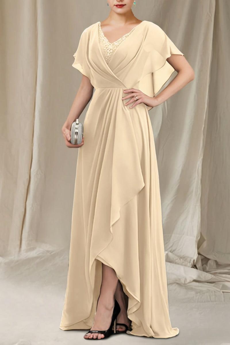 A-Line Sweep-Brush Train Chiffon Mother Dress CM0080 - COCOMELODY