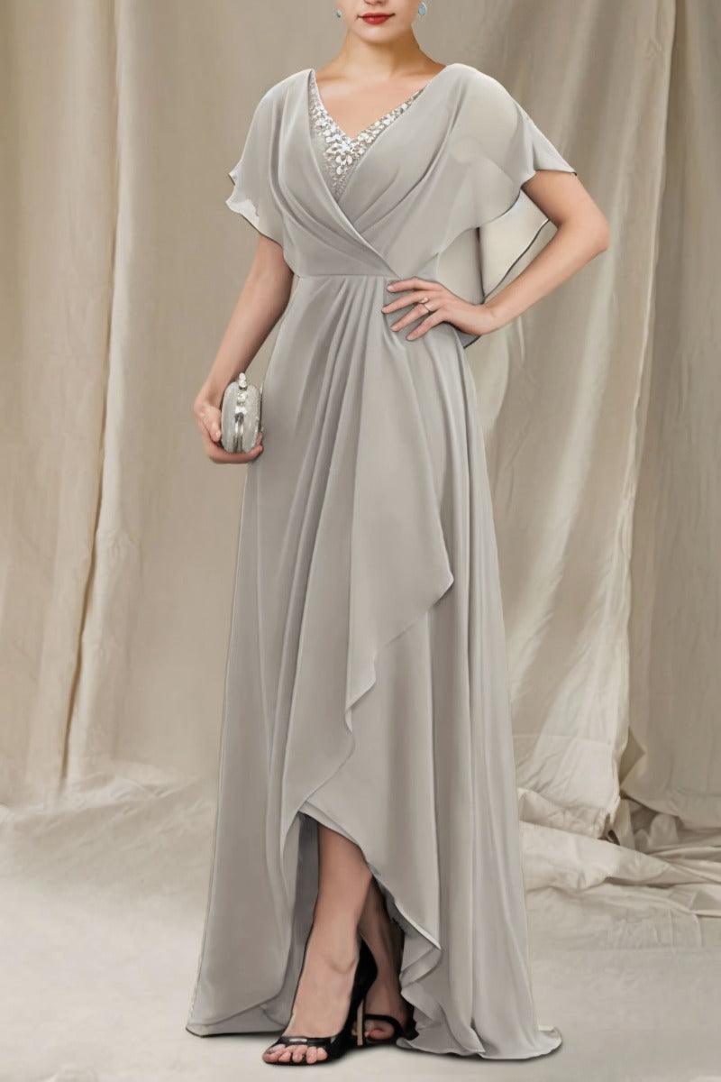 A-Line Sweep-Brush Train Chiffon Mother Dress CM0080 - COCOMELODY