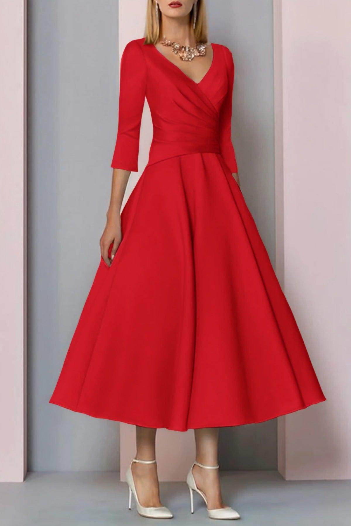 A-Line Tea Length Satin Mother Dress CM0081 - COCOMELODY