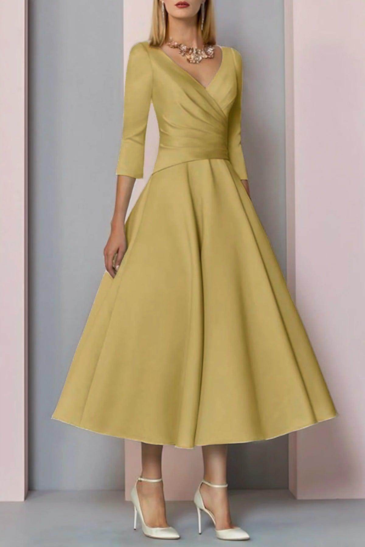 A-Line Tea Length Satin Mother Dress CM0081 - COCOMELODY