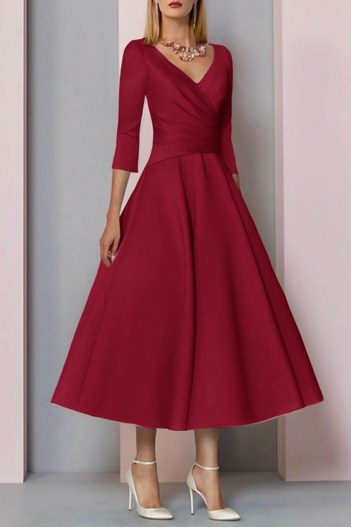 A-Line Tea Length Satin Mother Dress CM0081 - COCOMELODY
