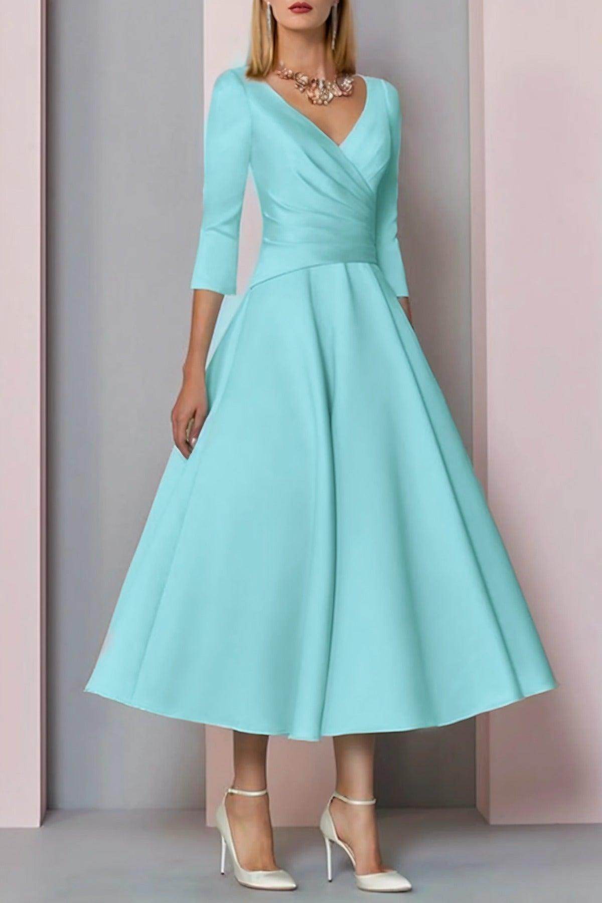 A-Line Tea Length Satin Mother Dress CM0081 - COCOMELODY