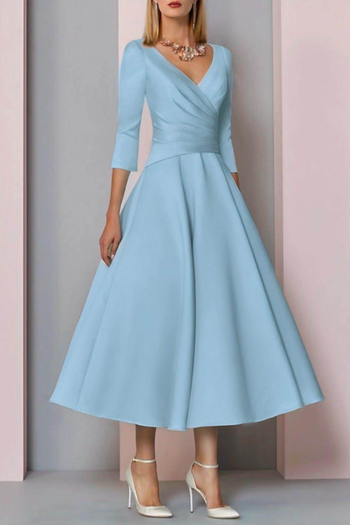 A-Line Tea Length Satin Mother Dress CM0081 - COCOMELODY