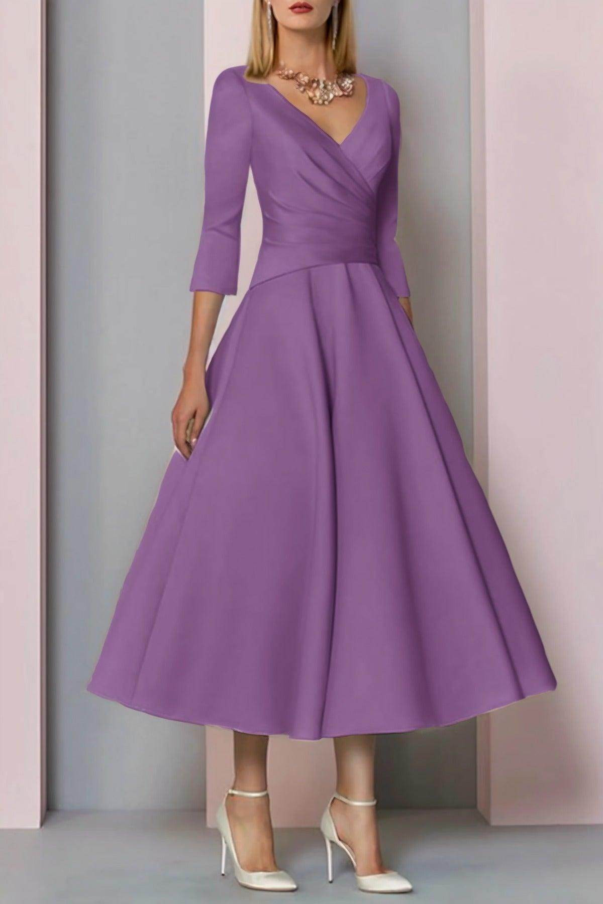 A-Line Tea Length Satin Mother Dress CM0081 - COCOMELODY