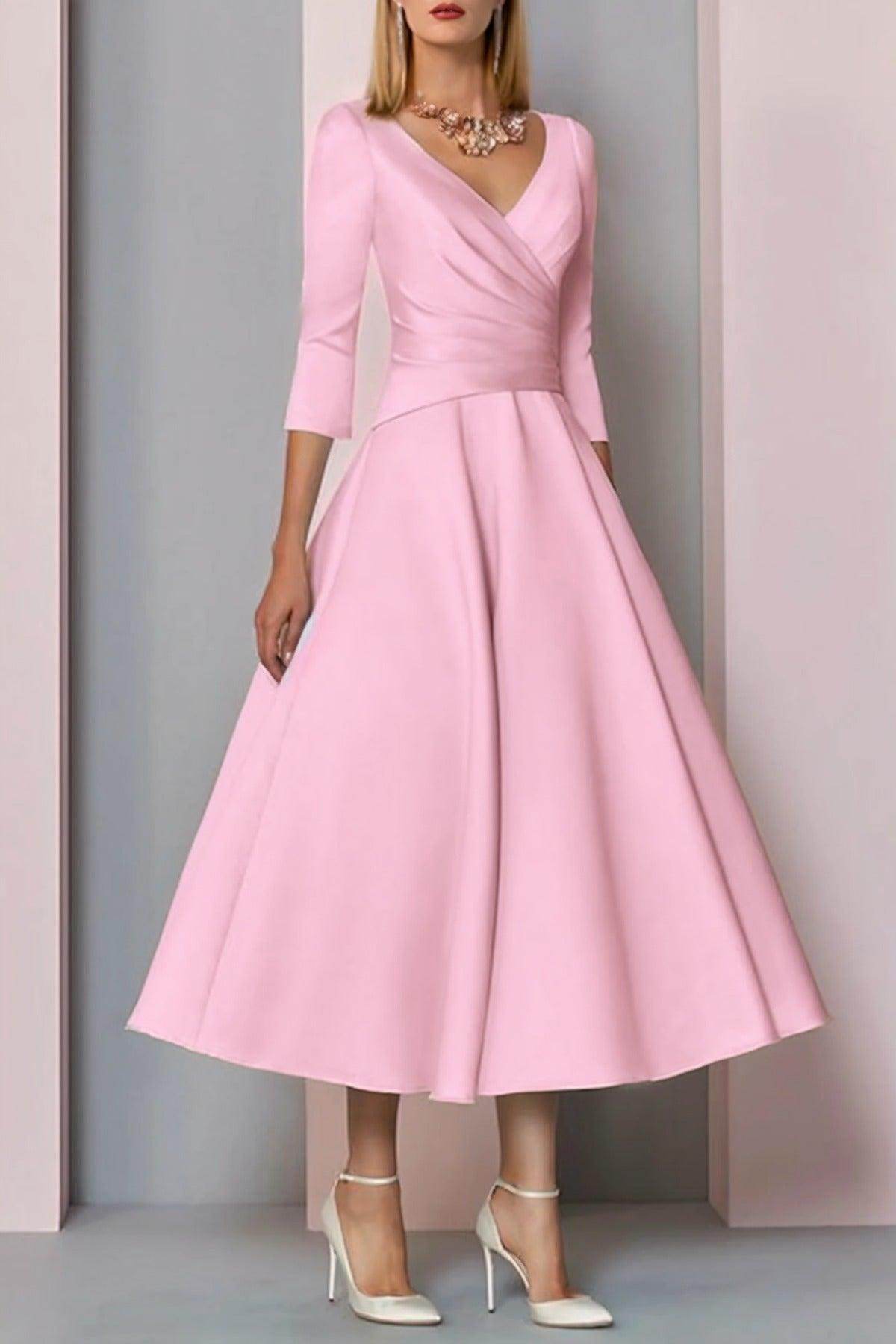 A-Line Tea Length Satin Mother Dress CM0081 - COCOMELODY