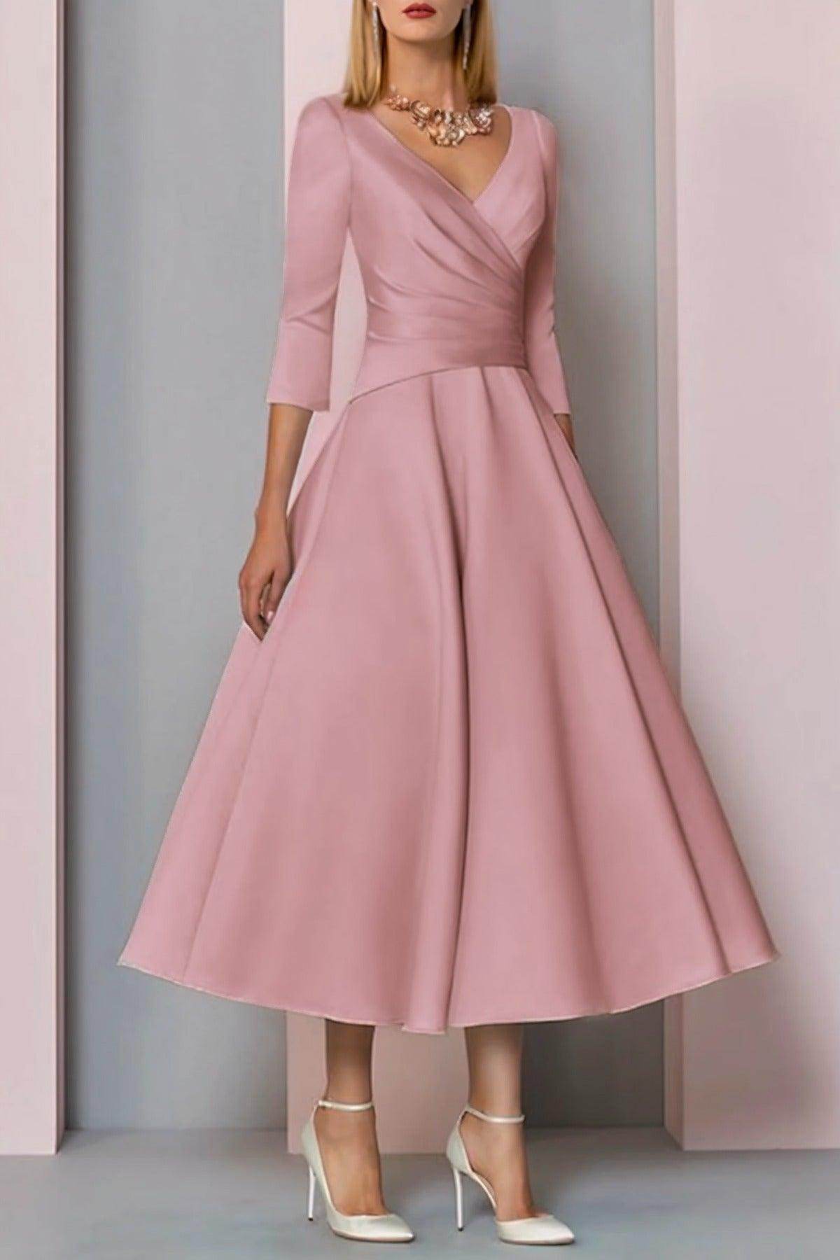 A-Line Tea Length Satin Mother Dress CM0081 - COCOMELODY